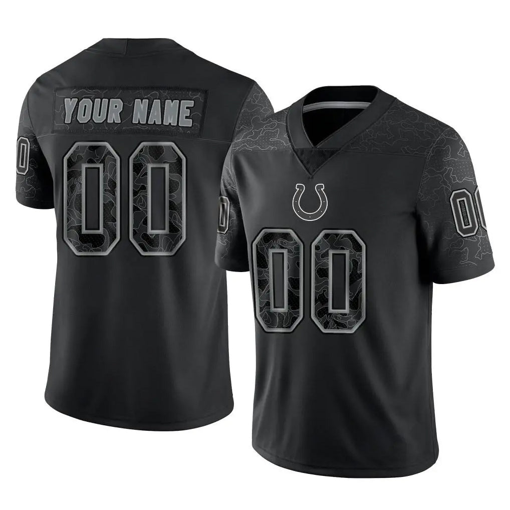 Custom IN.Colts Black Reflective Limited Game Any Name & Numbers CBdoa Stitched Jerseys