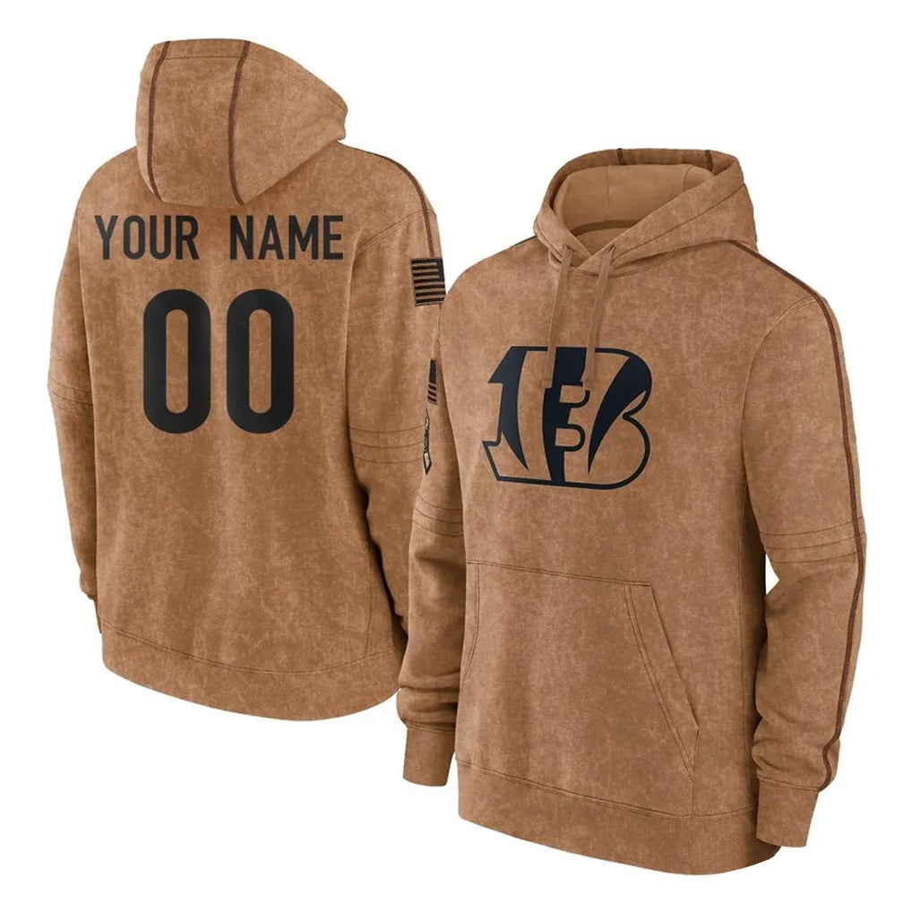 Custom C.Bengals Brown Salute to Service Pullover Hoodie Limited Any Name & Numbers CBdoa Stitched Jerseys