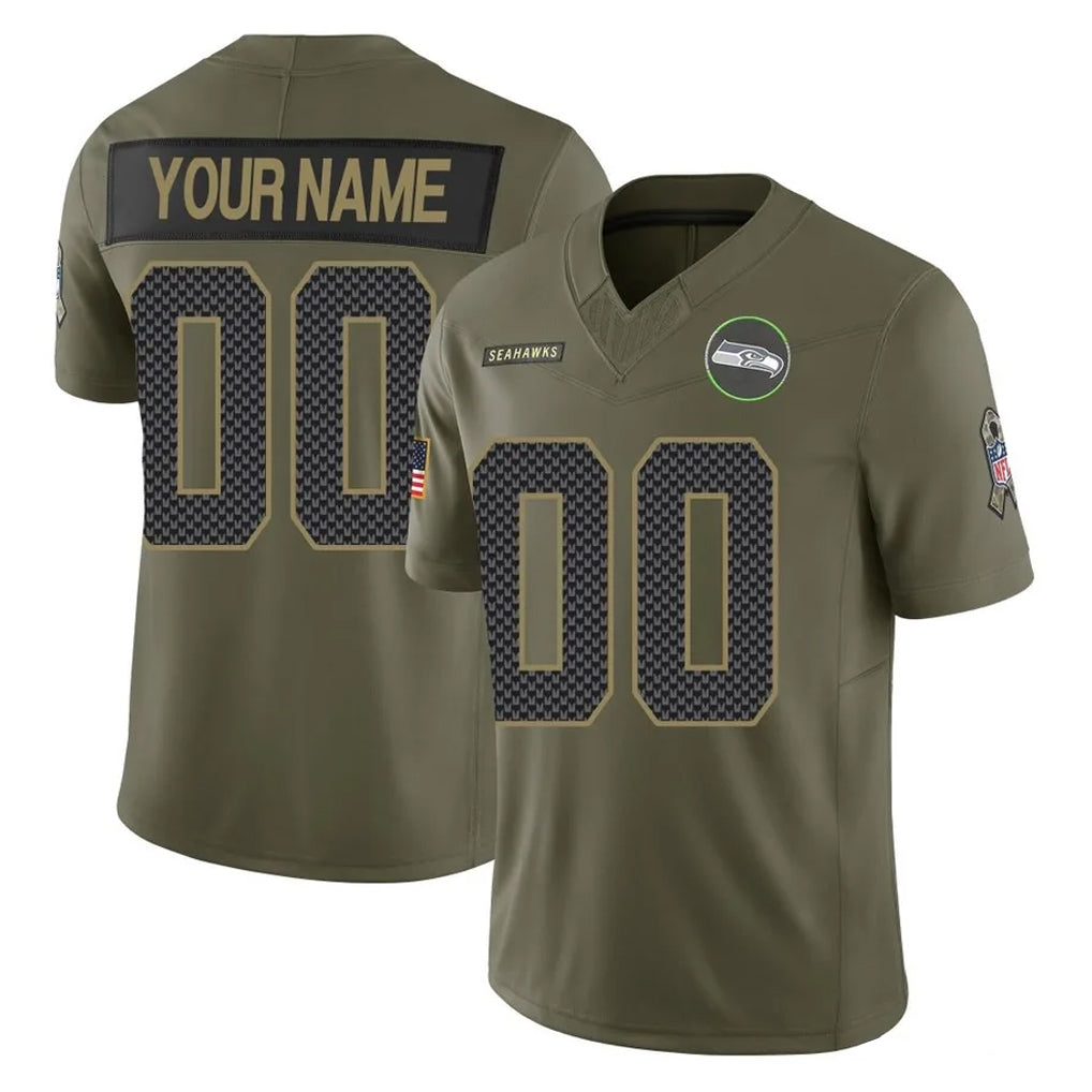 Custom S.Seahawks Olive 2025 Salute To Service Limited Home Game Any Name & Numbers CBdoa Stitched Jerseys