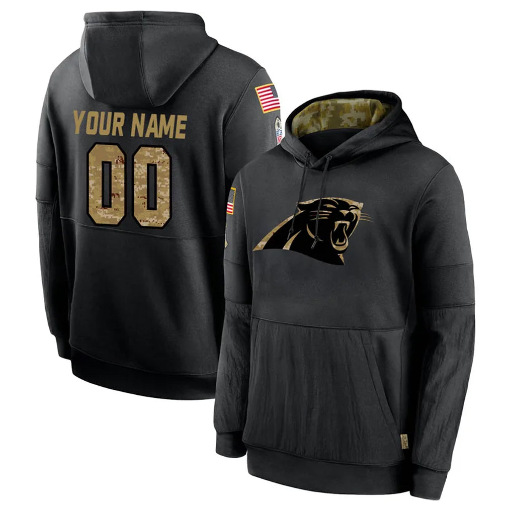 Custom C.Panthers Black Salute to Service Pullover Hoodies Any Name & Numbers CBdoa Stitched Jerseys