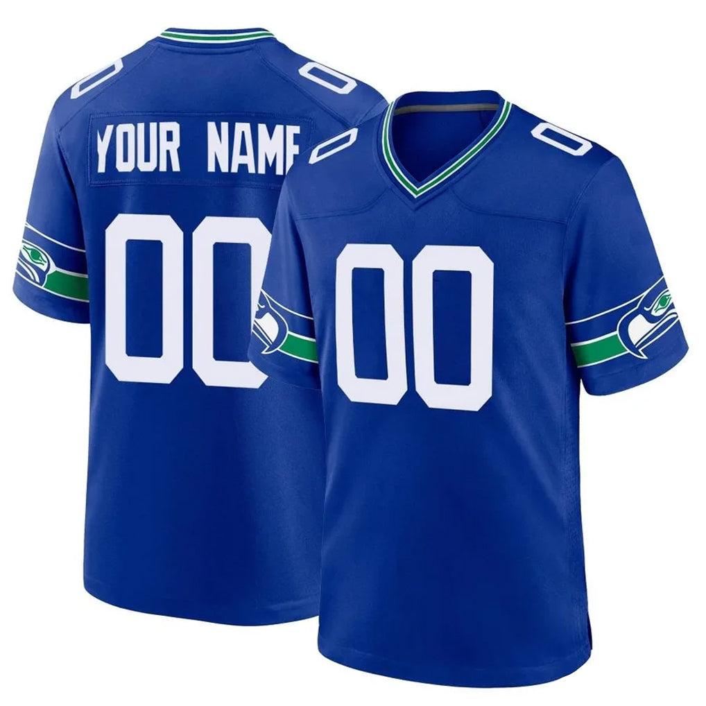 Custom S.Seahawks Royal Throwback Home Game Any Name & Numbers CBdoa Stitched Jerseys