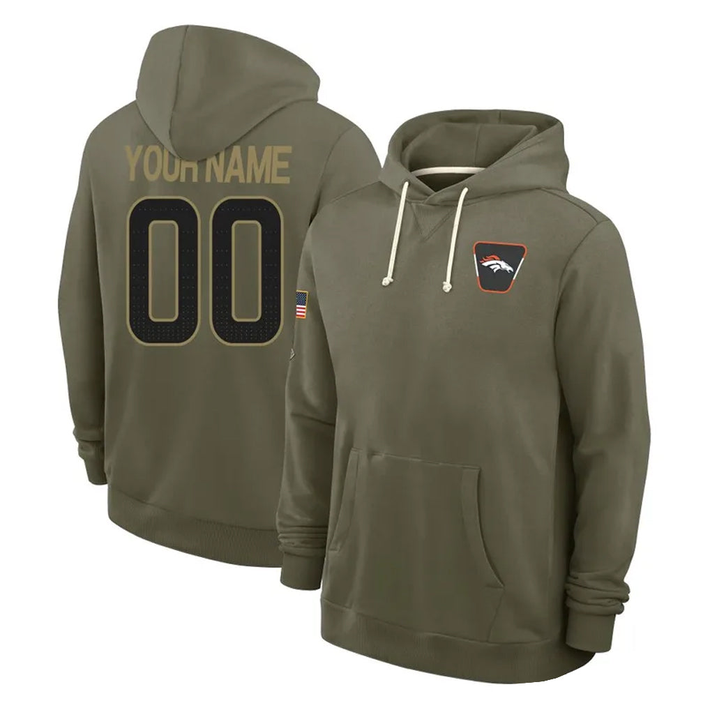 Custom D.Broncos Olive Salute to Service Pullover Hoodies Limited Any Name & Numbers CBdoa Stitched Jerseys