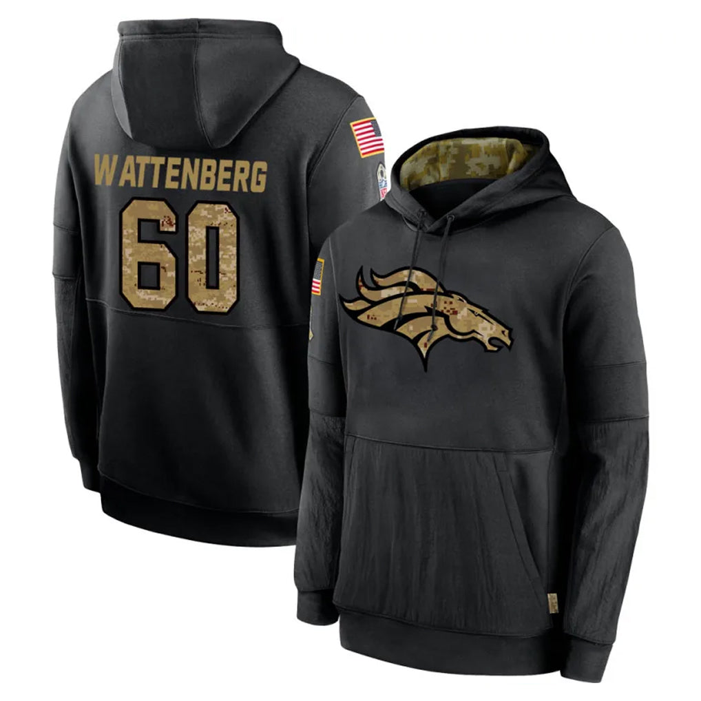 D.Broncos #60 Luke Wattenberg Player Black Salute to Service Pullover Hoodies Limited CBdoa Stitched Jerseys