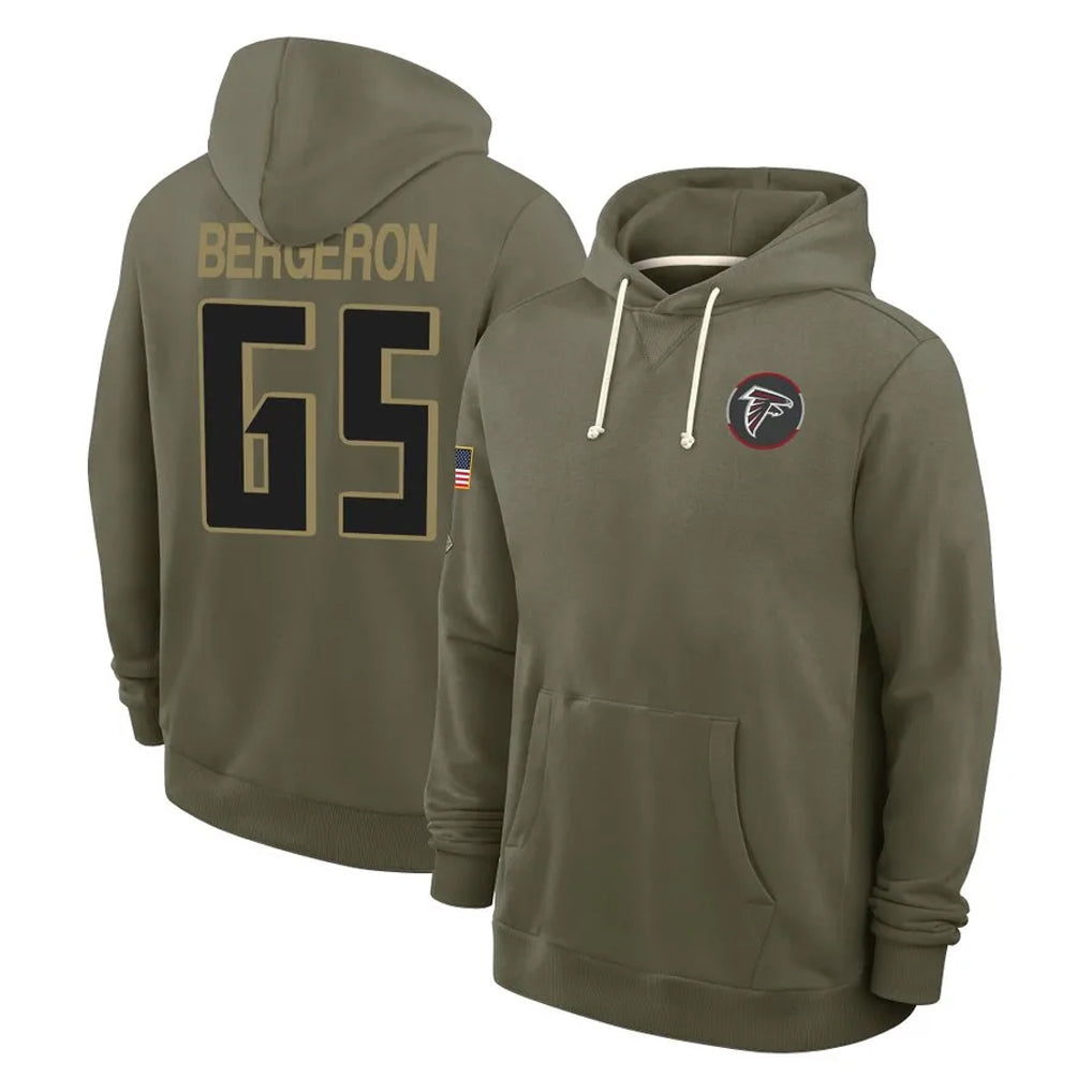 A.Falcons #65 Matthew Bergeron Player Olive 2025 Salute to Service Hoodies CBdoa Stitched Jerseys