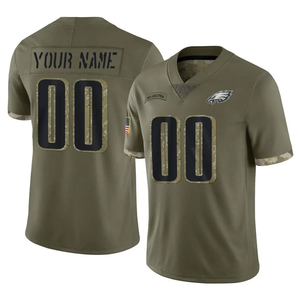 Custom P.Eagles Olive Salute To Service Limited Any Name & Numbers CBdoa Stitched Jerseys