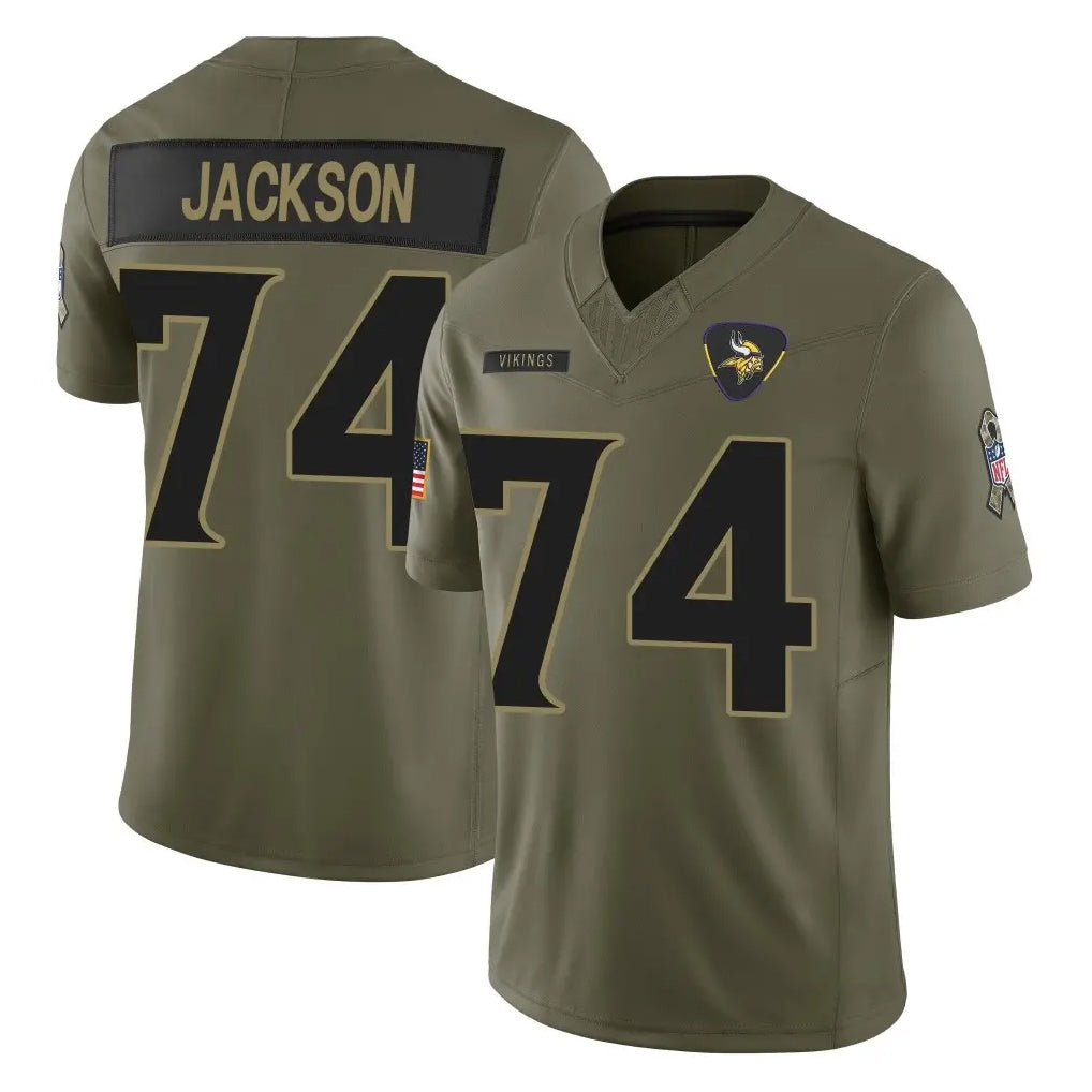 MN.Vikings #74 Donovan Jackson Player Olive 2025 Salute To Service Limited Game CBdoa Stitched Jerseys