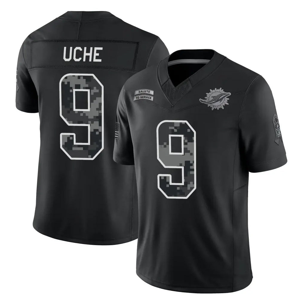M.Dolphins #9 Joshua Uche Player Black Limited 2026 Salute to Service Home Game CBdoa Stitched Jerseys