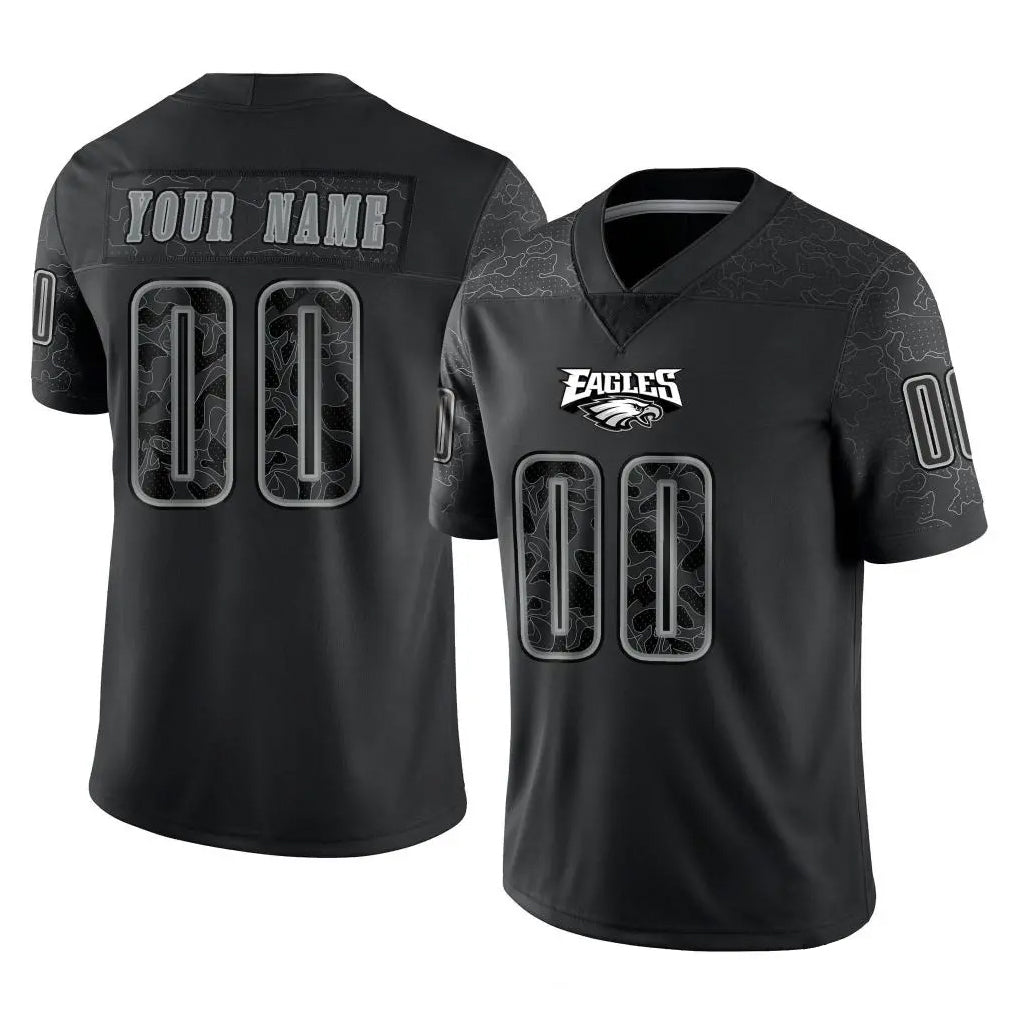 Custom P.Eagles Black Reflective Limited Home Game Any Name & Numbers CBdoa Stitched Jerseys