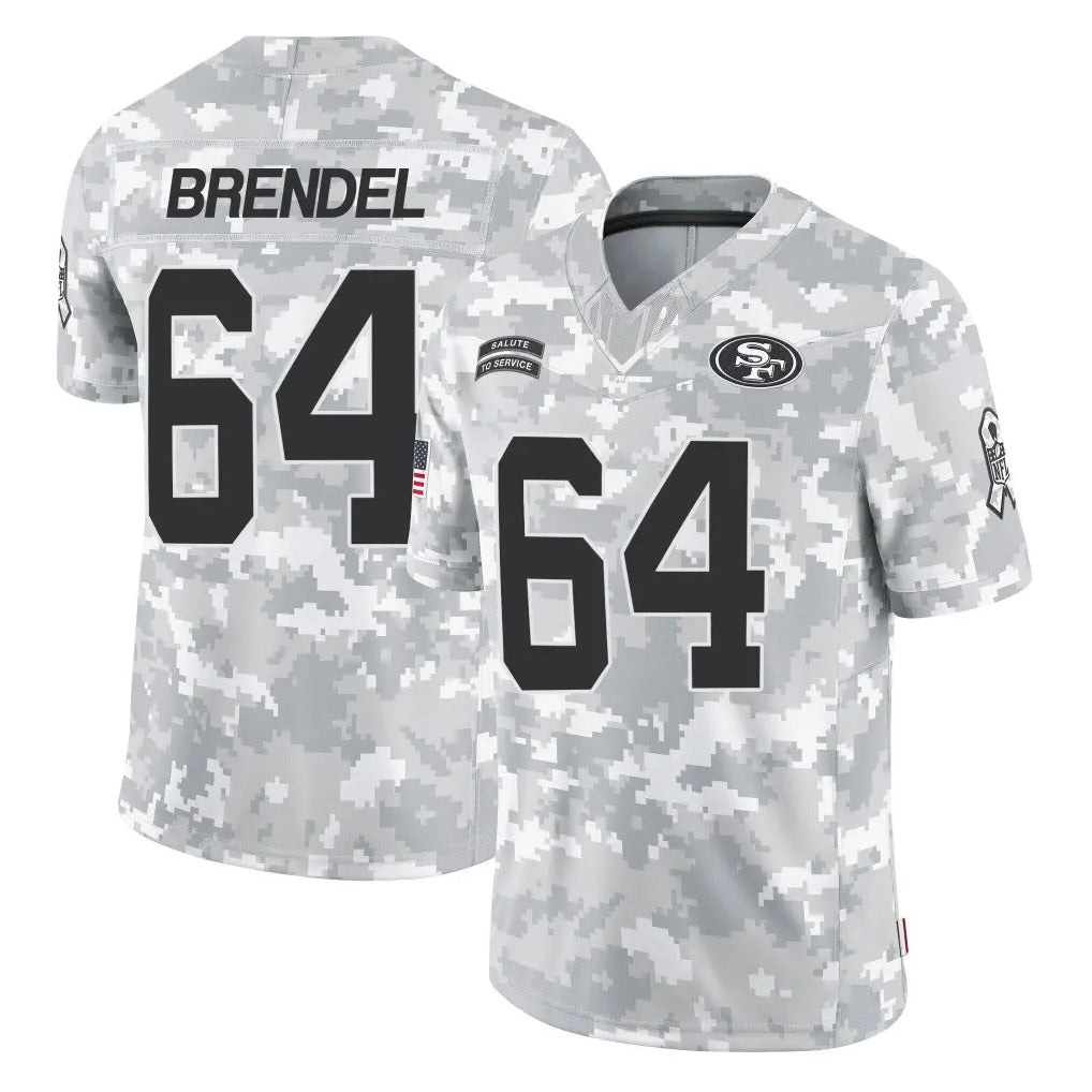 SF.49ers #64 Jake Brendel Player Arctic Camo Limited Salute To Service Home Game CBdoa Stitched Jerseys