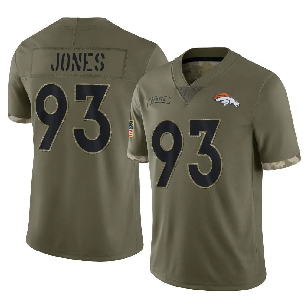 D.Broncos #93 D.J. Jones Player Olive Salute To Service Limited CBdoa Stitched Jerseys