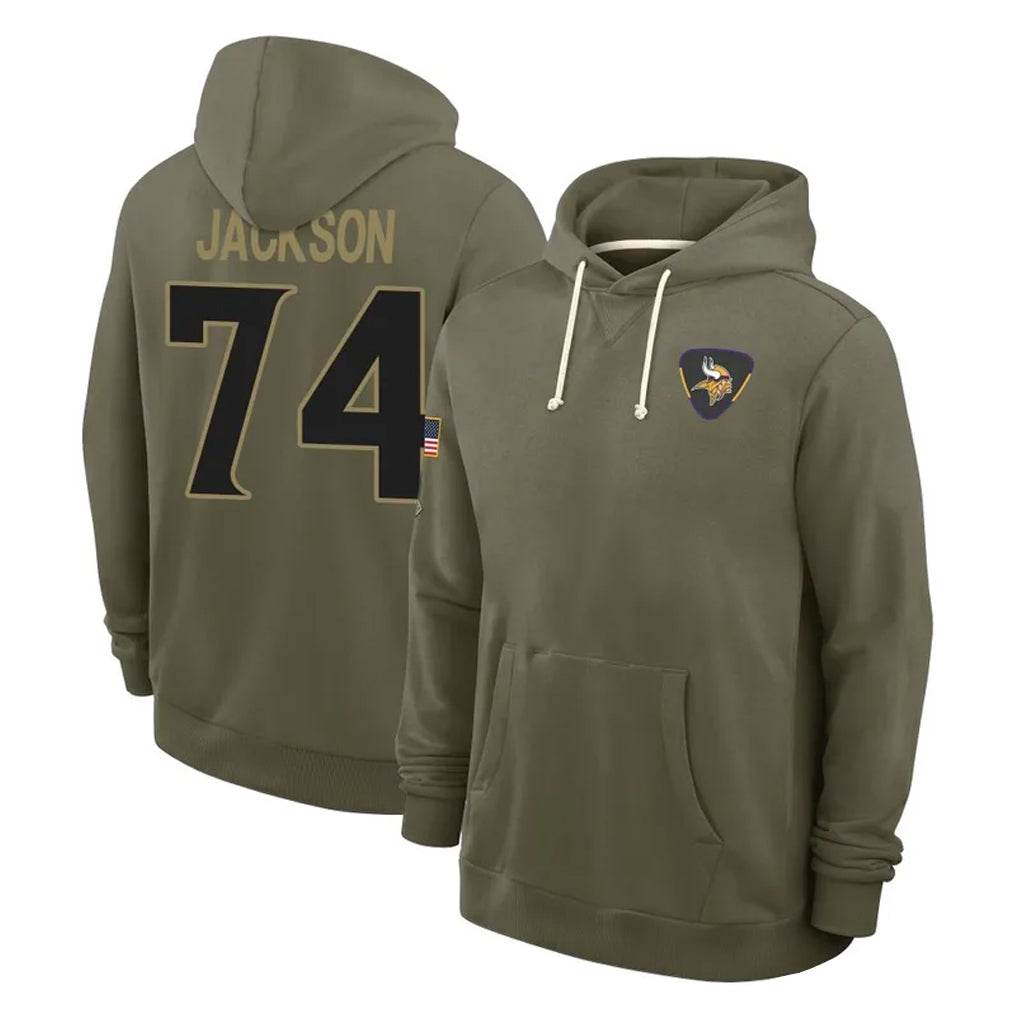 MN.Vikings #74 Donovan Jackson Player Olive Salute to Service Pullover Hoodies Limited CBdoa Stitched Jerseys