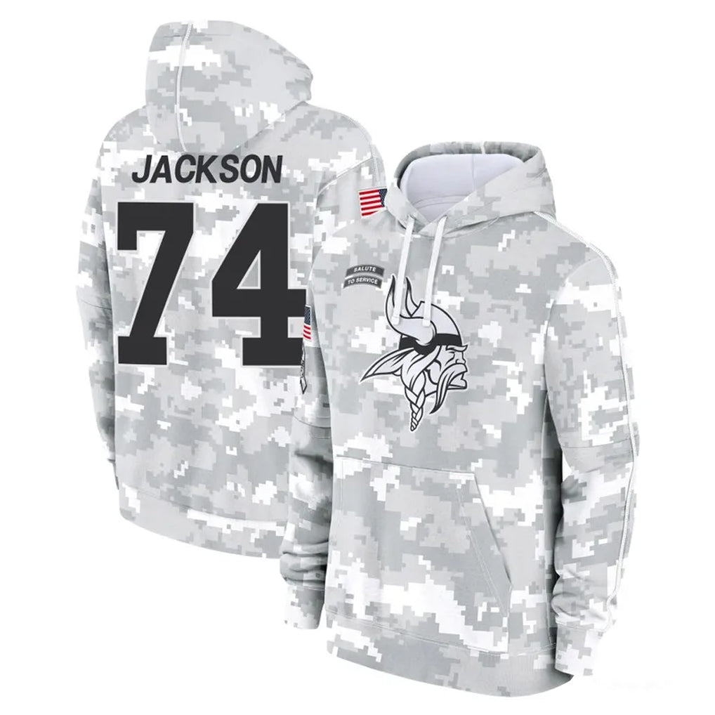 MN.Vikings #74 Donovan Jackson Player Arctic Camo Salute to Service Pullover Hoodies Limited Game CBdoa Stitched Jerseys