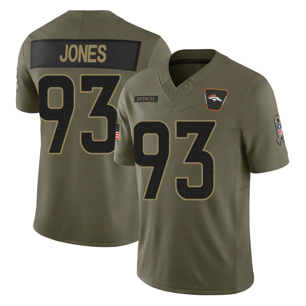 D.Broncos #93 D.J. Jones Player Olive 2025 Salute To Service Limited Home Game CBdoa Stitched Jerseys
