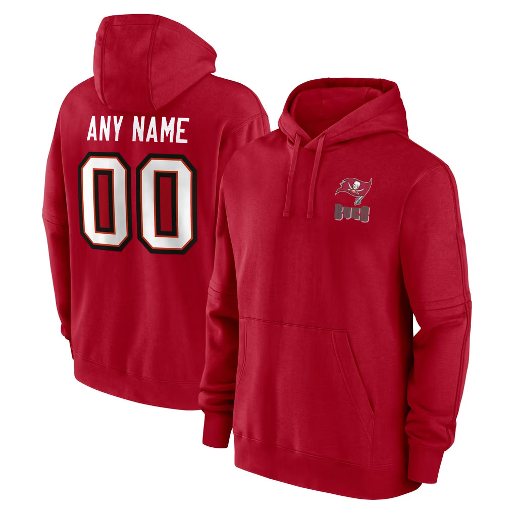 Custom TB.Buccaneers Red LOGO Pullover Hoodie Home Game Any Name & Numbers CBdoa Stitched Jerseys