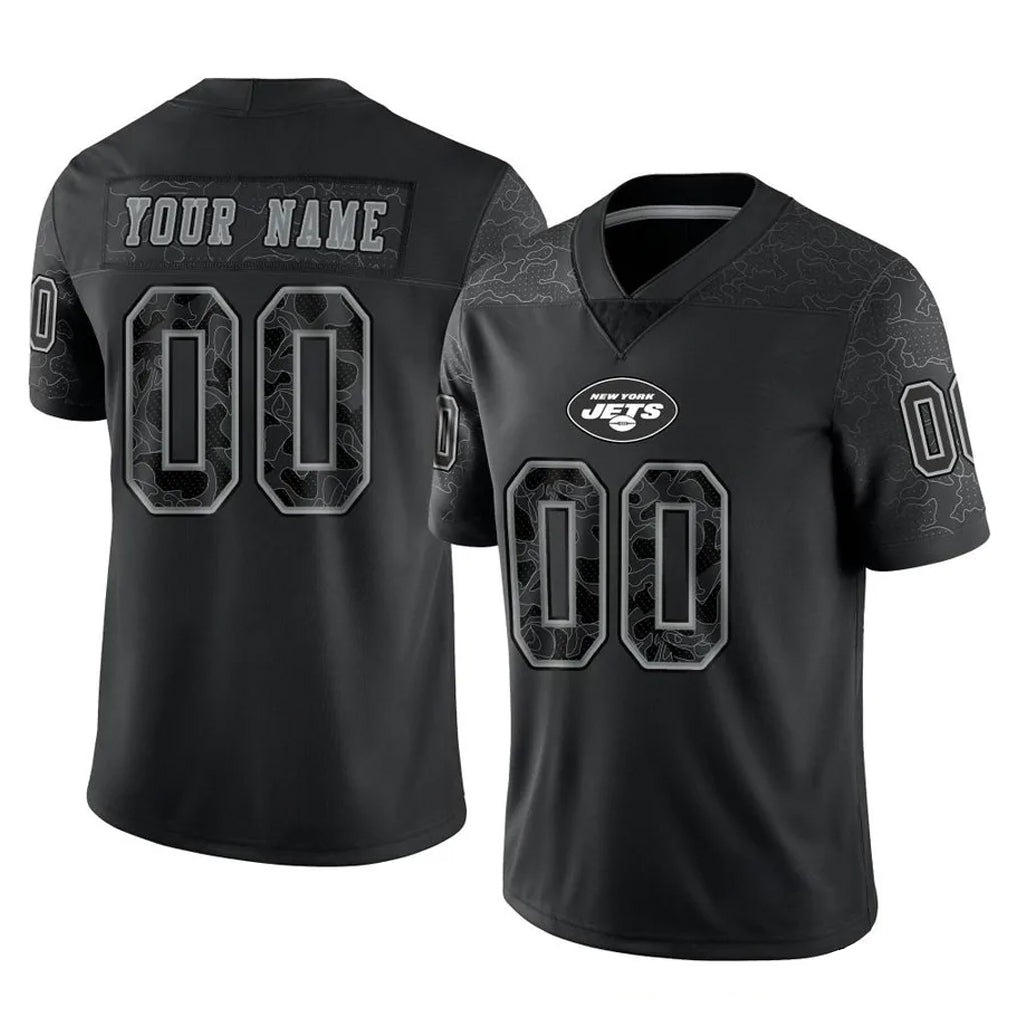 Custom NY.Jets Black Limited Reflective Home Game Any Name & Numbers CBdoa Stitched Jerseys