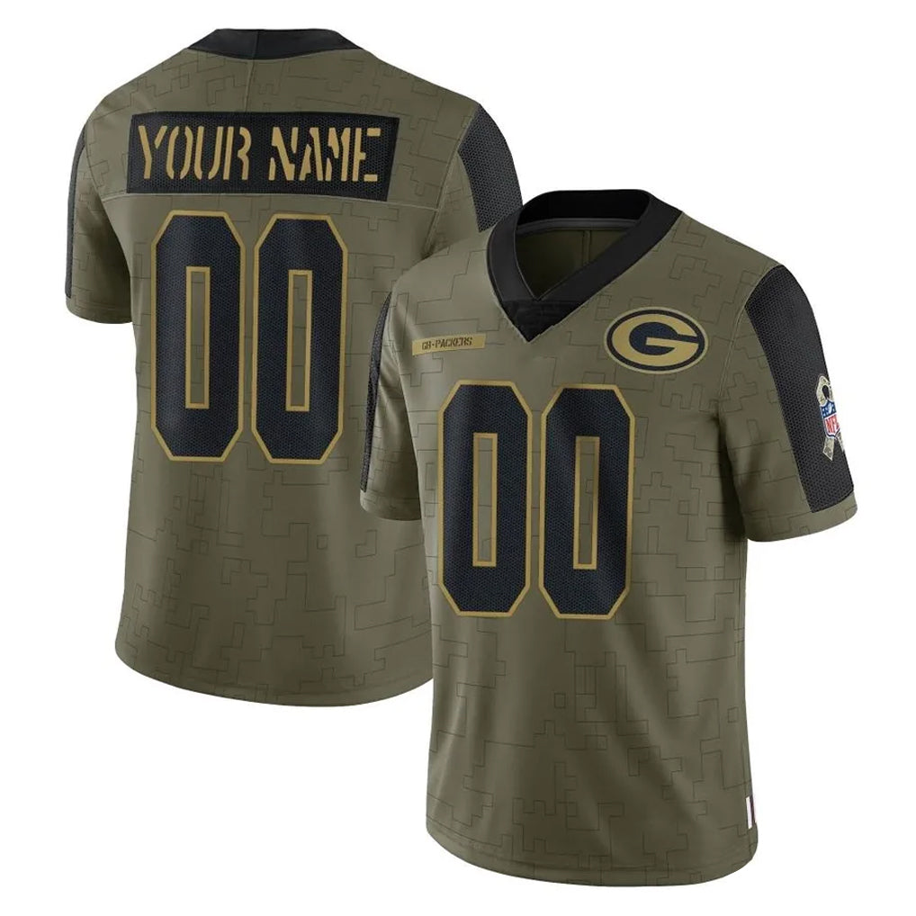 Custom GB.Packers Olive Salute To Service Limited Game Any Name & Numbers CBdoa Stitched Jerseys