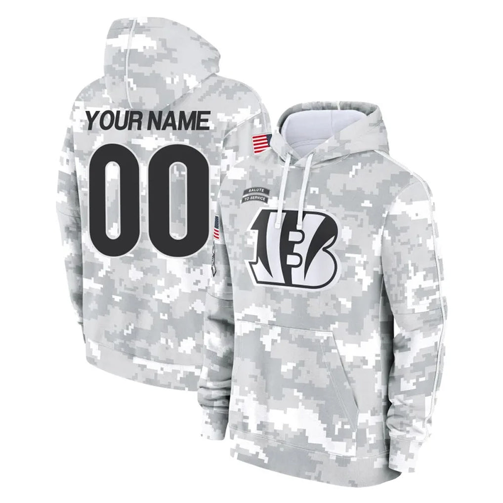 Custom C.Bengals Arctic Camo Salute to Service Pullover Hoodie Limited Any Name & Numbers CBdoa Stitched Jerseys