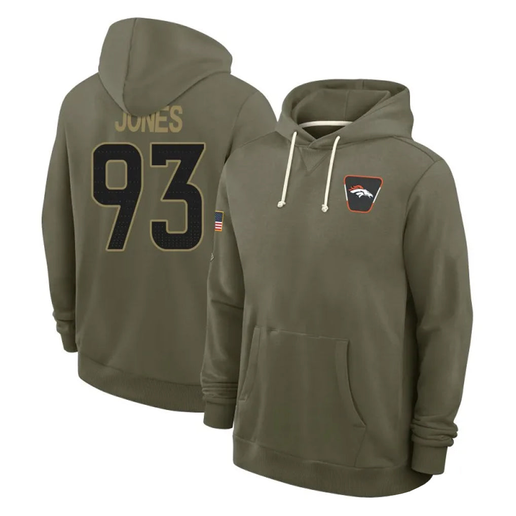 D.Broncos #93 D.J. Jones Player Olive Salute to Service Pullover Hoodies Limited CBdoa Stitched Jerseys