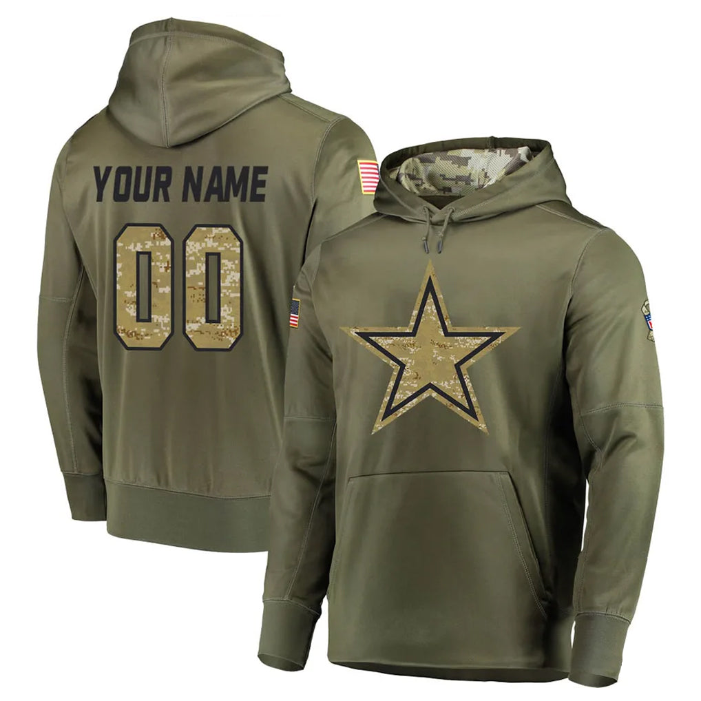Custom D.Cowboys Olive Salute to Service Pullover Hoodies Home Game Any Name & Numbers CBdoa Stitched Jerseys