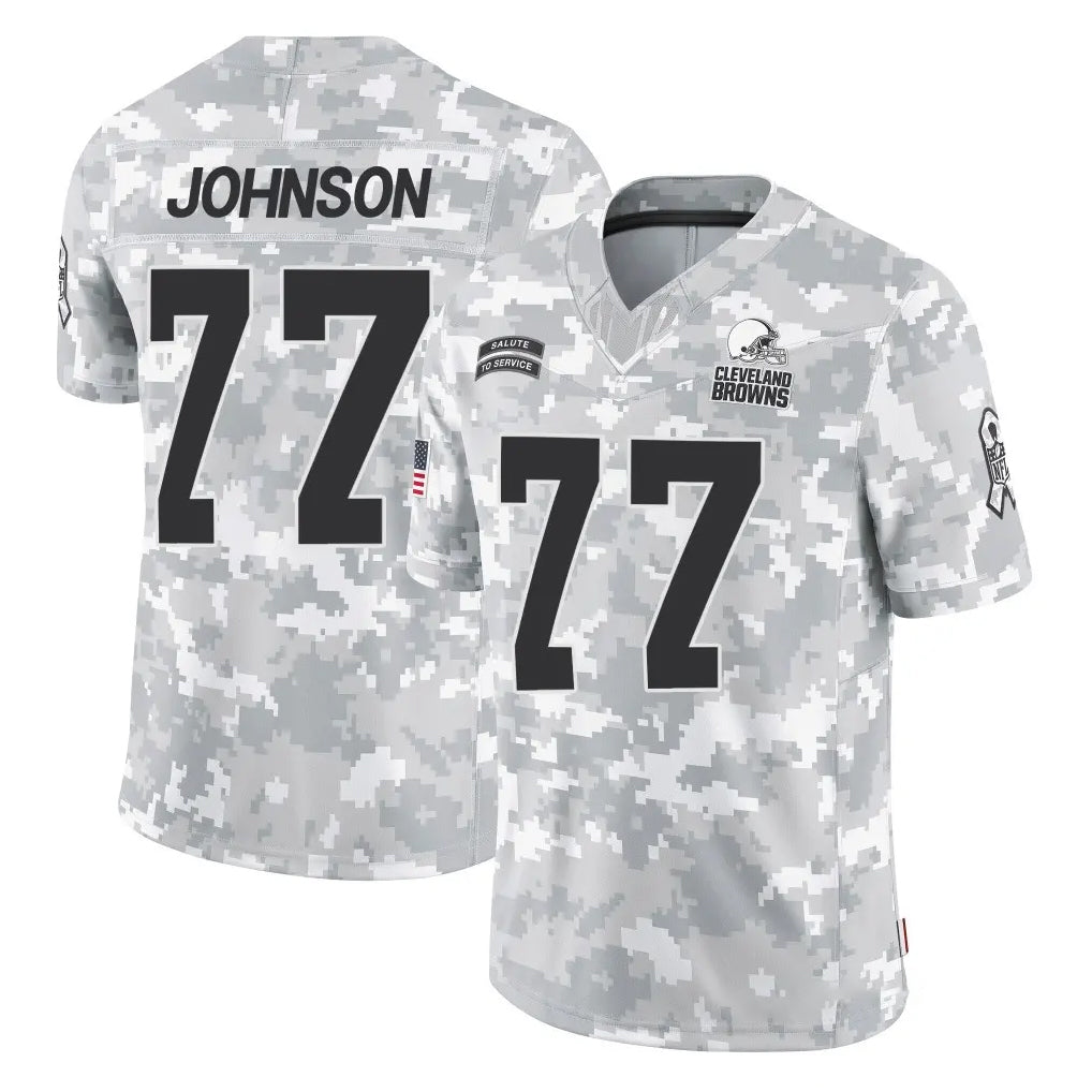 C.Browns #77 Zion Johnson Player Arctic Camo Salute to Service Limited Home Game CBdoa Stitched Jerseys