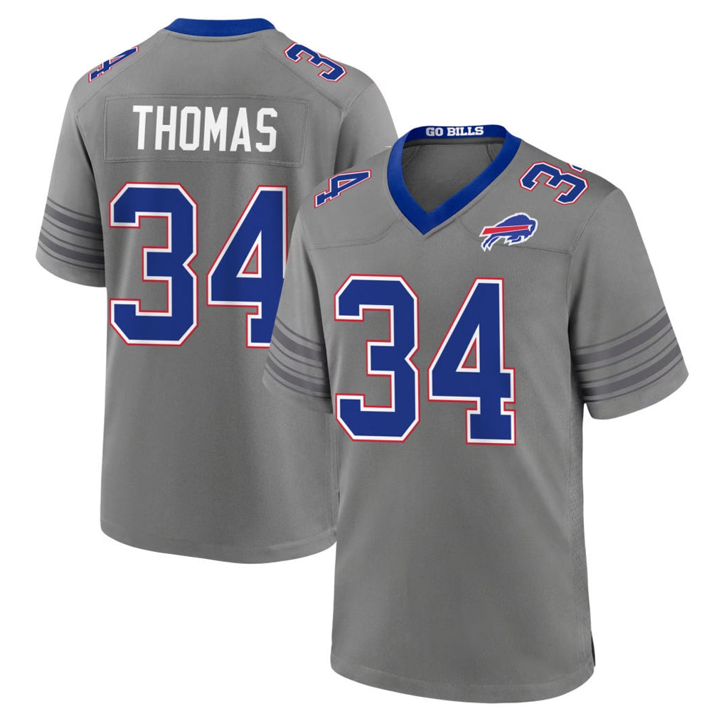 B.Bills #34 Thurman Thomas Player Gray Nickel City Home Game CBdoa Stitched Jerseys