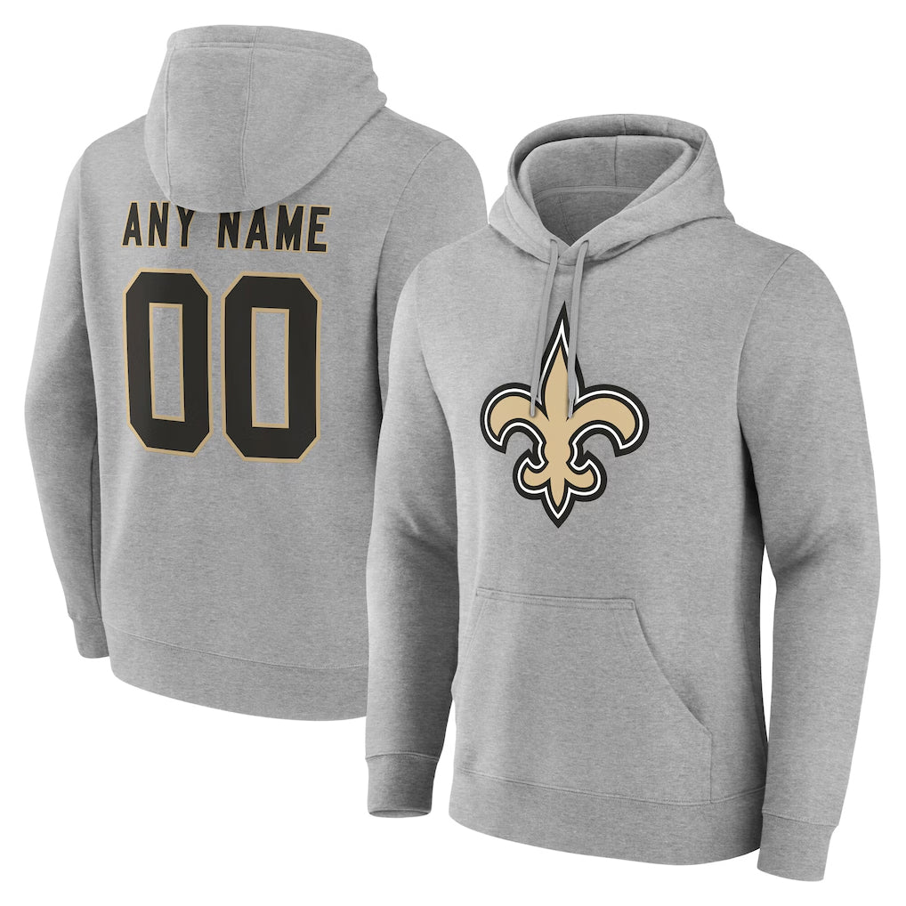 Custom NO.Saints Gray LOGO Pullover Hoodies Limited Any Name & Numbers CBdoa Stitched Jerseys